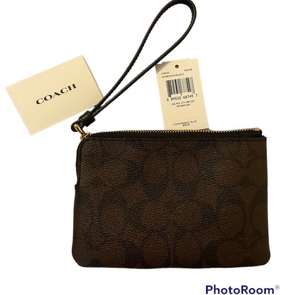 COACH Corner Zip Wristlet in 2 tone brown - Picture 4 of 5
